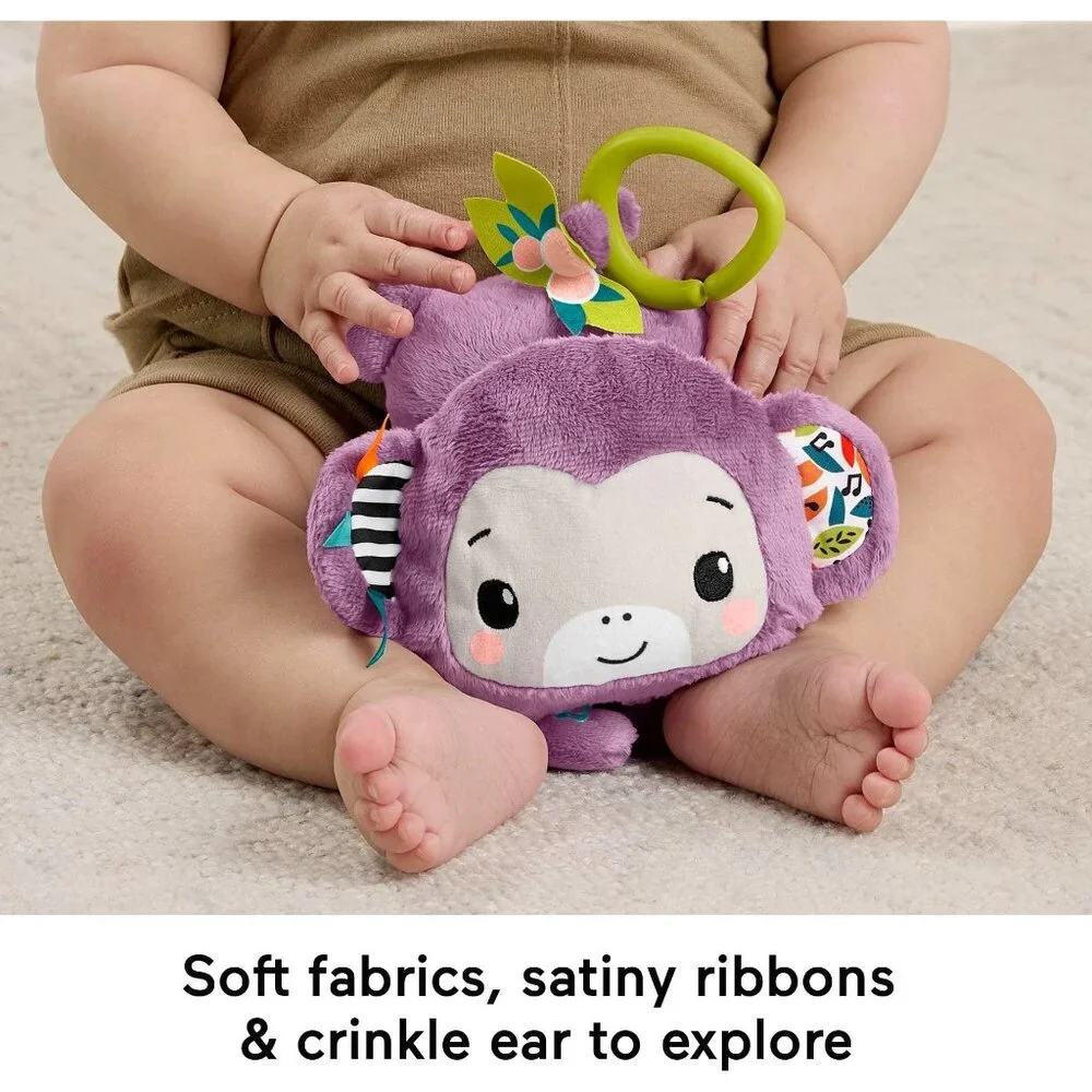 Fisher-Price Baby Stroller Toy Sing & Go Purple Monkey Musical Sensory Plush New